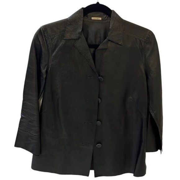 Max Studio Leather Unlined Leather Button Jacket Black 3/4 sleeve. Size 8 - Picture 1 of 11